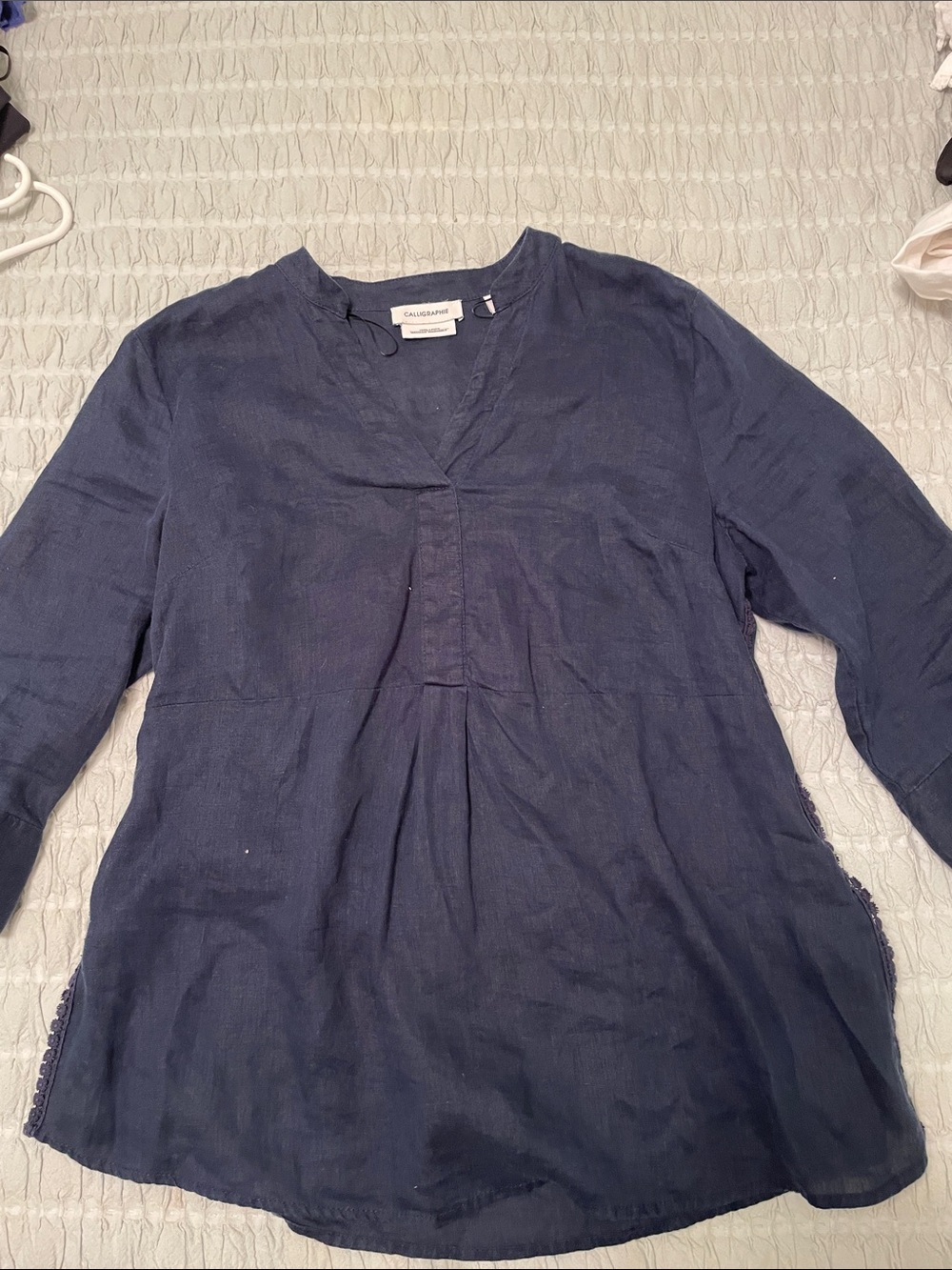 100%Linen Casual Long-Sleeve Navy Women’s Shirt